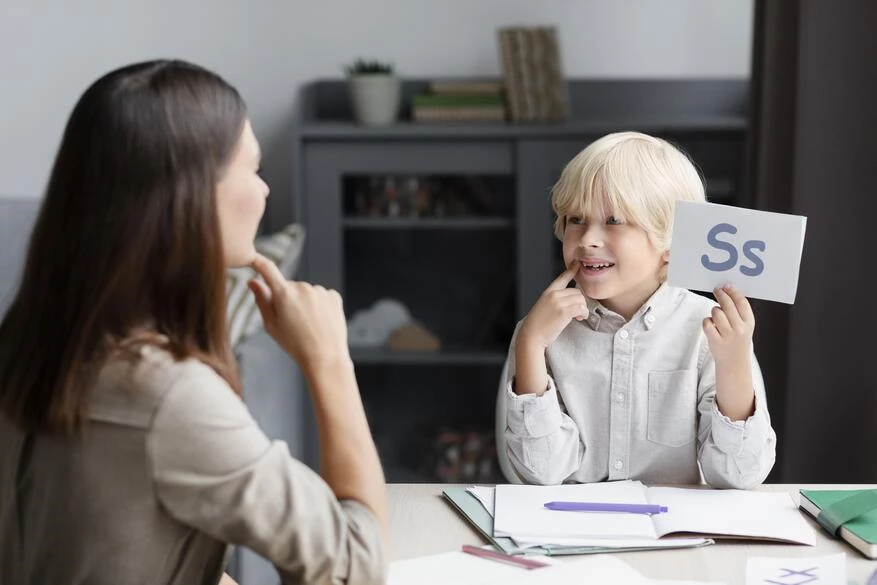 Bambino durante una seduta di trattamento logopedico per l'età evolutiva